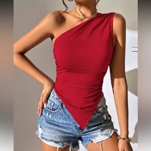 One-Shoulder Red Top